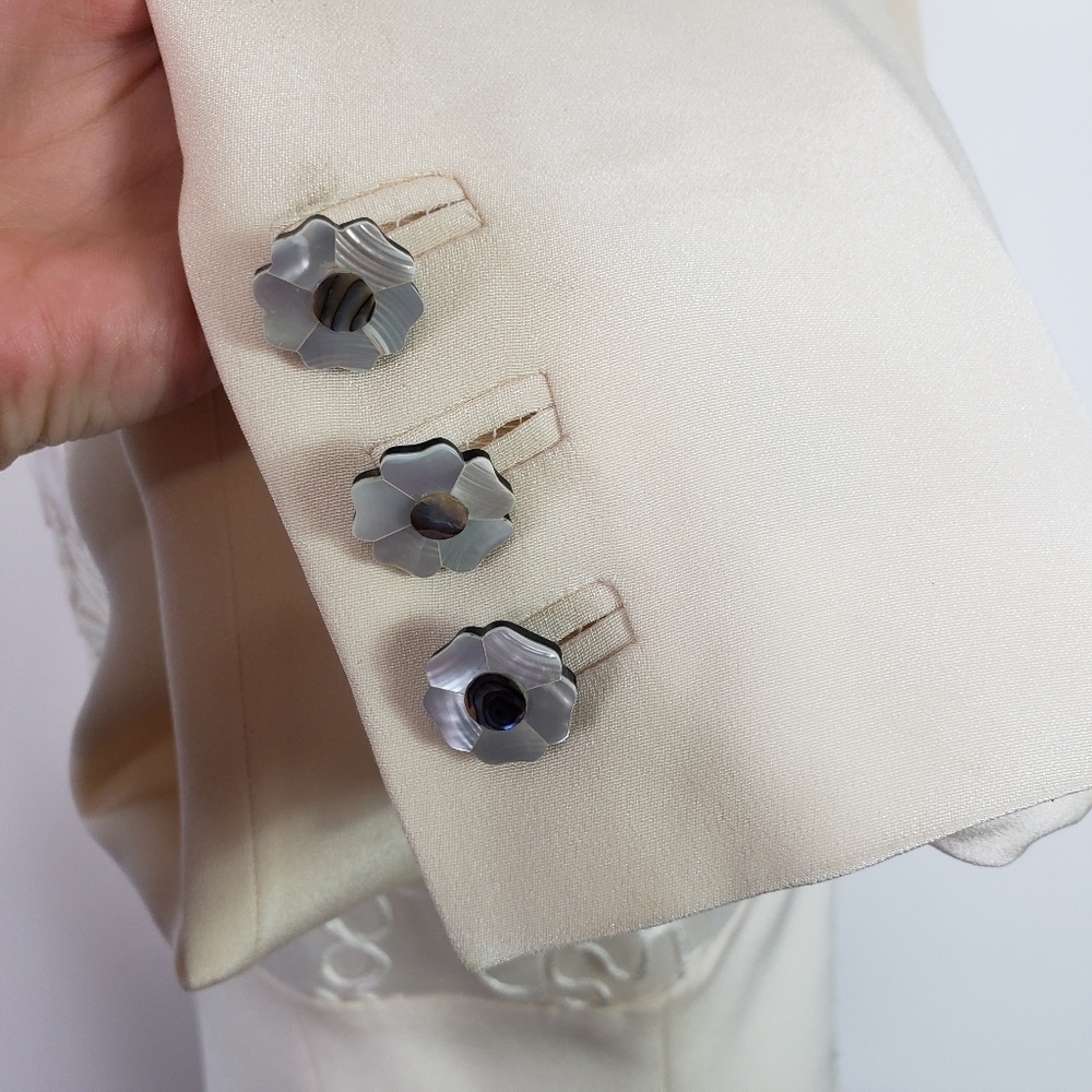 Provasou cream silk skirt suit flower buttons floral embroidered - Picture 8 of 13